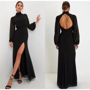 Graceful Entrance Black Long Sleeve Backless Maxi Dress Lulus XS $99 NWOT mock